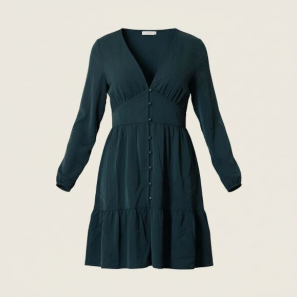 Cupshe XS Emerald Button Mini Dress Long Sleeve NWT - Picture 1 of 15